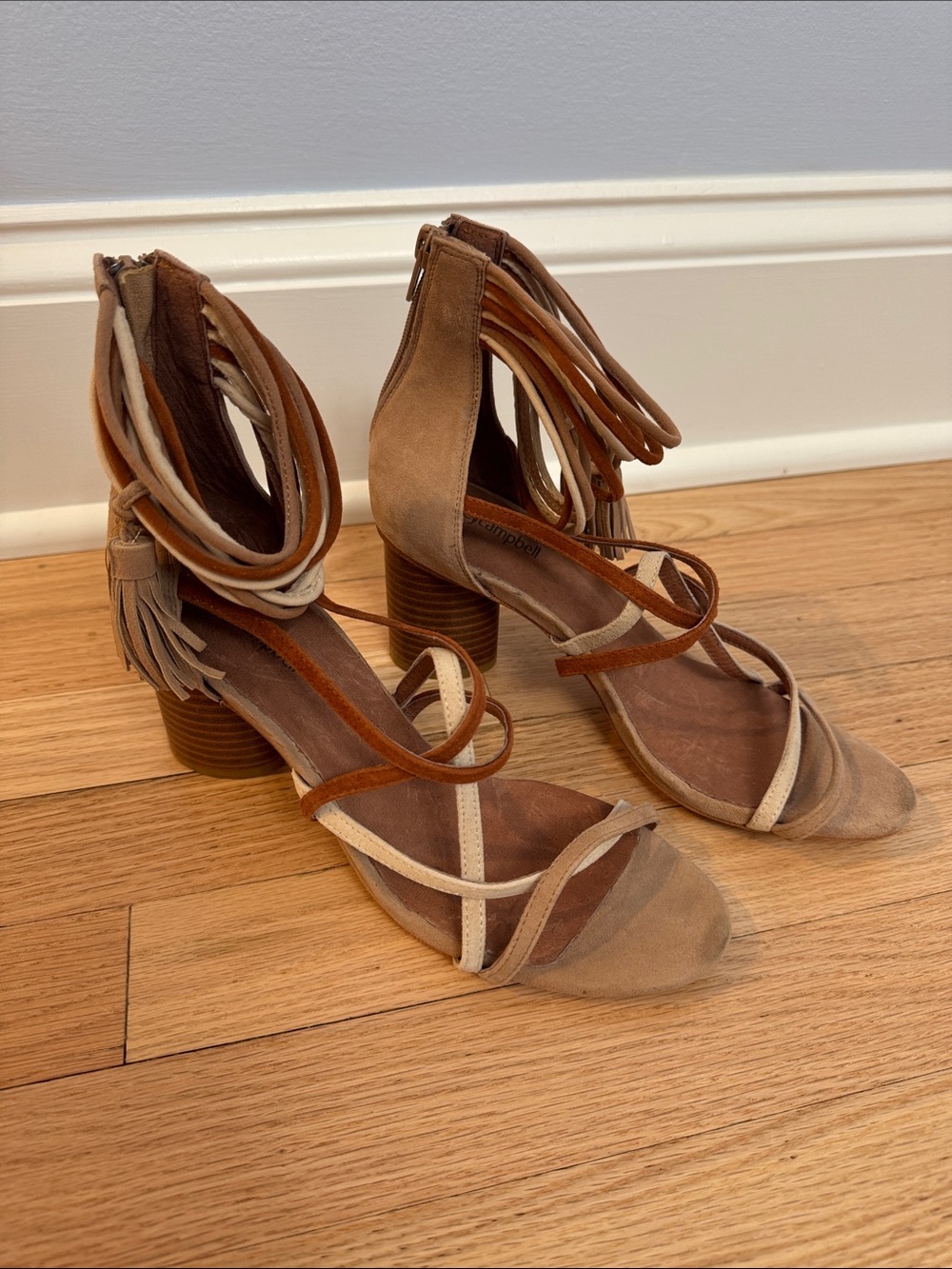 NWOB Jeffrey Campbell Despina Beige & Tan Suede Strappy Heels